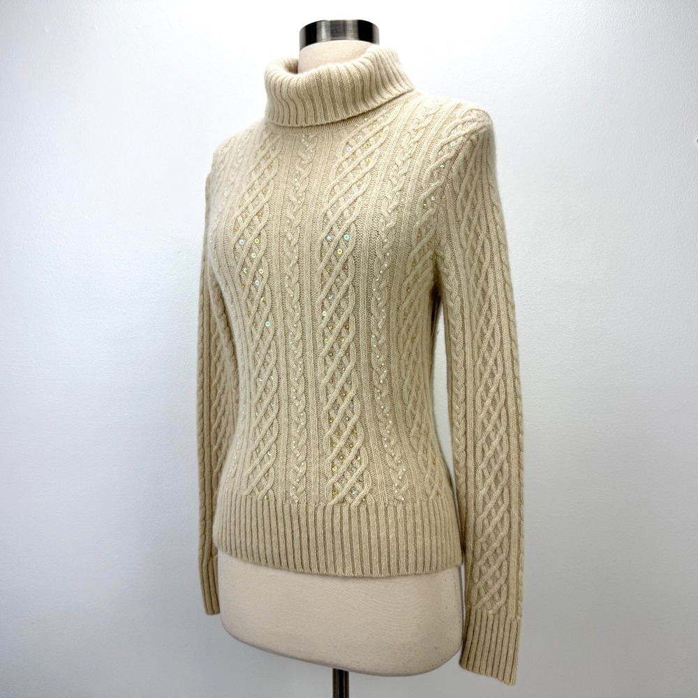 Sutton Studio Beaded Lambswool Angora Turtleneck‎ Sweater Cable Knit Fairy - Picture 5 of 15